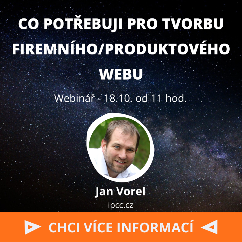 Webinář Co potřebuji pro tvorbu firemního nebo produktového webu
