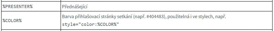 Řádek %COLOR% v seznamu zástupných textů u rozvržení zpráv